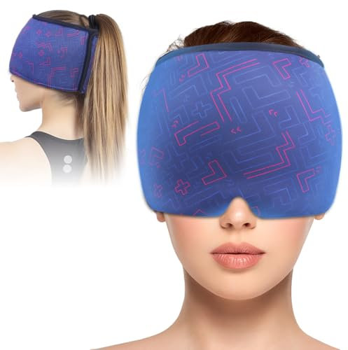 Hilph Fascia per la testa del ghiaccio per alleviare l'emicrania, con design regolabile, in morbido gel per mal di testa, maschera per il ghiaccio, compressione fredda, emicrania, fascia per tensione