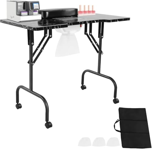 HINOPY Maniküretisch mit Absaugung, Maniküre Tisch mit Rädern, Maniküretisch mit 3 Staubsaugerbeutel und Tragetasche, Nageltisch für Nagelstudios, Schönheitssalons, Haushalten