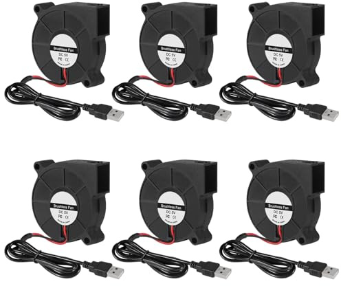 6 ventiladores USB de refrigeración de 50 mm 5015 5 V USB de 5 voltios, turbina turbina, rodamiento de bolas, 50 x 50 x 15 mm, ventilador de refrigeración para PC