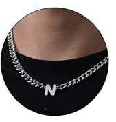 HAYOUWAY Kette Herren mit Buchstaben Halskette Damen Silber Kette, Edelstahl Panzerkette Herren Halskette Kubanische Kette mit Buchstabe Anhänger Schmuck Geschenke für Papa Männer Geburtstag Geschenke