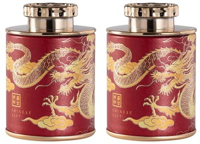 Milageto 2 Pezzi Barattolo Decorativo in Latta per tè Sfuso Modello Drago Elegante Barattolo per tè Contenitore per tè per Bar Cucina Soggiorno caffè, Rosso