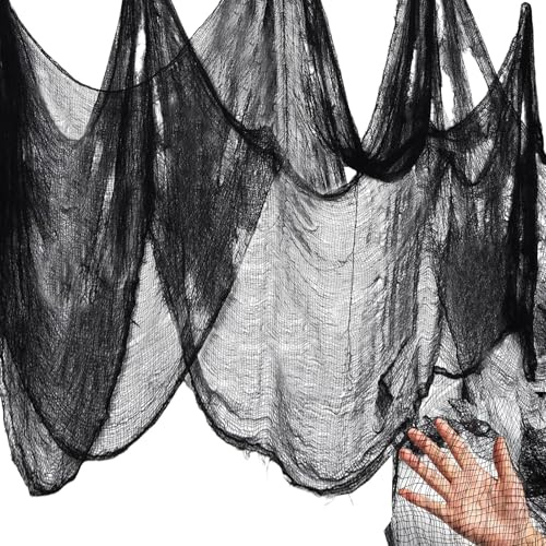 Lot de 6 tissus de décoration d'Halloween effrayants de 1,50 m - Noir - Grande décoration intérieure et extérieure - Gothique - Décoration de table - Rideau