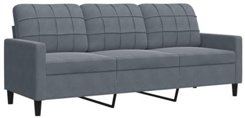 vidaXL Sofa 3-Sitzer, Polstersofa für Wohnzimmer, Couch Loungesofa Metallgestell, Dreisitzer Samtsofa Sitzmöbel, Modern, Dunkelgrau 180cm Samt