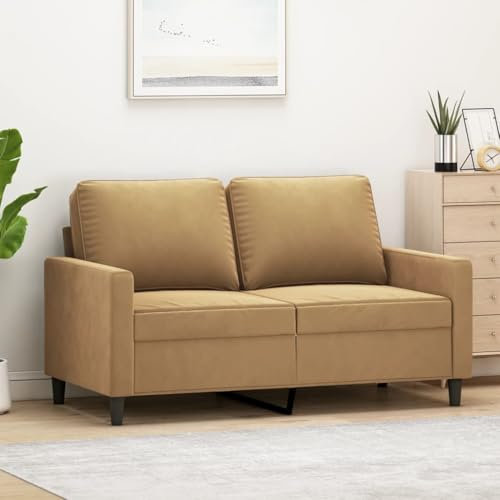 Willood 2-Sitzer-Sofa Couch für Wohnzimmer, Polstersofa mit Metallgestell, Loungesofa Zweisitzer Wohnzimmersofa Wohnzimmermöbel Braun 120 cm Samt