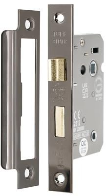 Infinity Decor Fire Rated Black Nickel 3 Lever Mortice Bathroom Lock 65mm, CE Approved Reversible Catch for Internal and External Doors