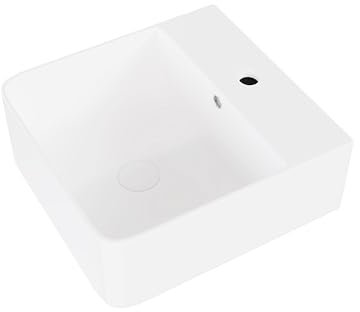 Eridanus Rectangular Wall-Mounted Bathroom Sink, White Gloss Vitreous China Washbasin, Square Ceramic Basin for Vanity Countertops, 400 x 420 x 155mm