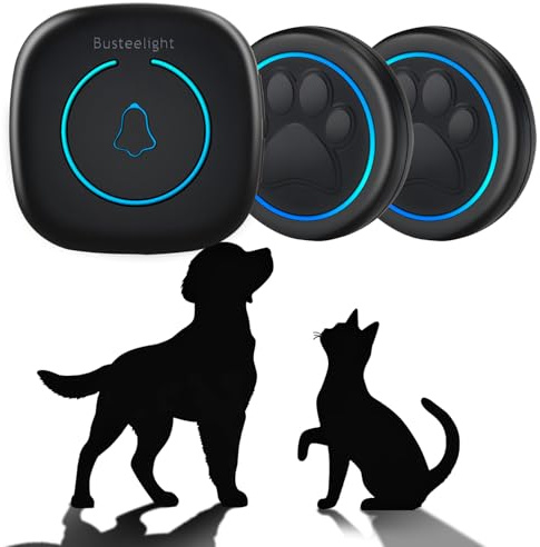 A6 Blk Katzen- & Hundeklingel für Tür (2 Klingeltaster + 1 Empfänger) | Kabellose Haustier-Türklingel, 300 m Reichweite, 60 Melodien, LED-Signal, Wasserdicht, Buzzer für Hund & Katze