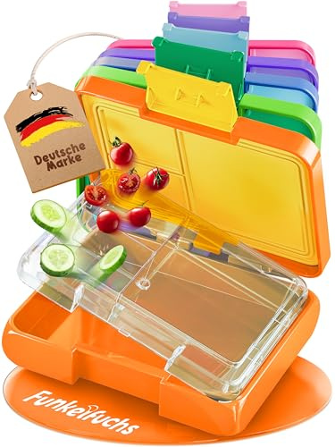 Funkelfuchs® - Brotdose Kinder mit Fächern – 500ml, Orange – Lunchbox Sternchen, mini [für Kinder 3 Jahre] – Snackbox, Jausenbox, Vesperdose, Bento Box - für Schule, Kindergarten - [BPA frei]