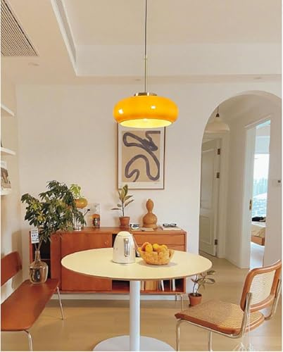 VTAMng 1-flammige Vintage Pendelleuchte für die Küche höhenverstellbar mit weißem Glas Kronleuchter E27 Hängelampe geeignet für Wohnzimmer Garderobe Esszimmer Flur Nachttisch Pendellampe(Orange,1PC)