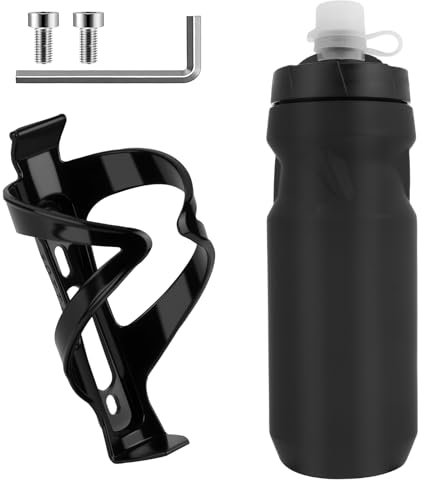 AOOSA Portaborraccia per Bicicletta, con Borraccia da Bicicletta 650ML, Borraccia Sportiva di Alta Qualità Senza BPA Adatto, Universale Porta Borraccia Robusto con viti per MTB Bici da Strada, Nero
