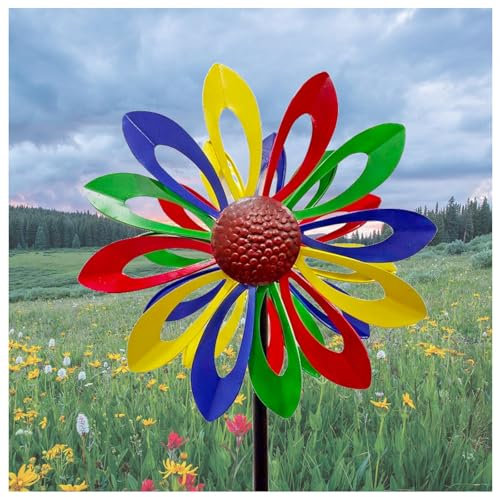 Sunflower Windmill 174CM Veleta Decorativa con Diseño De Girasol, Rehiletes De Viento para Jardin La JardíN DecoracióN del Patio,Colorful