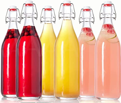 KWARE 6PCS Glass Bottles with Swing Top - Airtight Preserve Bottles for Home Brewing Oil Vinegar Beer Wine Cider Soda - 1000ML/35oz