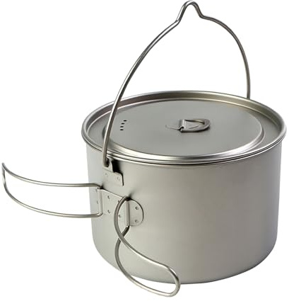 Pentole in titanio puro per picnic - Pentola sospesa da 1100 ml multiuso con manico pieghevole | Padelle portatili in titanio per campeggio all'aperto, pic-nic, cucine all'aperto, campeggio, 12