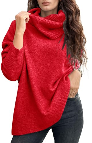 UNCLECAT Übergroßer Rollkragenpullover 2025 Herbst Winter Langarm Grobstrickpullover, Rot/Ausflug, einfarbig (Getaway Solids), XX-Large