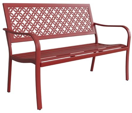 Gartenbank Metall Wetterfest Outdoor-Möbel Parkbank 2-Sitzer mit Armlehnen & Rückenlehne Einfaches Und Modernes Design mit Rückenlehnen für Terrasse Garten Veranda Sitzbank(Red)