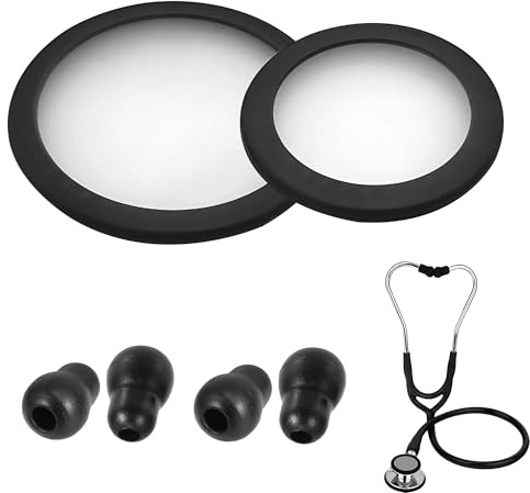 Stethoskop-Ersatz-Stethoskop-Glockenmembranabdeckung und Ohrstöpsel, Ersatzteile, kompatibel mit Littmann-Set, passend für Classic 3, Silikon-Stethoskop-Ohrstöpsel, Zubehör für Stethoskop, Schwarz