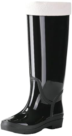 LOIJMK Bottes de pluie hautes en caoutchouc pour femme - Doublées - Imperméables - Bottes de travail Wellington - Bottes de pluie - Bottes d'hiver - Bottes en caoutchouc - Bottes à enfiler - Bottes de