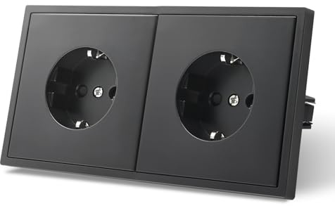 MVAVA Schwarz Steckdose 2-Fach Unterputz EU Schuko Standard Doppel Einbau Steckdose Einfache Installation 80x150mm 3-Draht