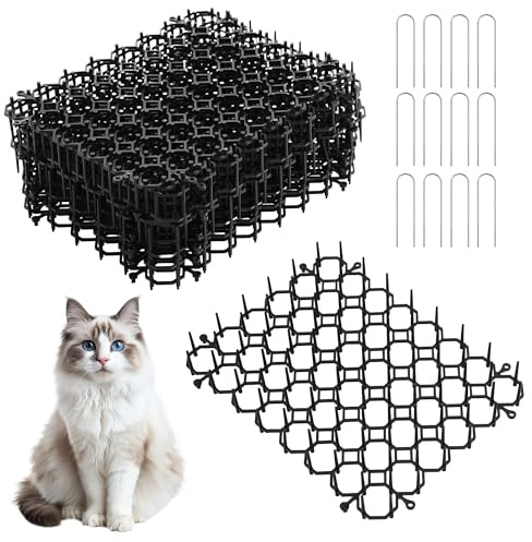 ACOMTUO 15 Stück Dornengitter Gegen Katzen 15x20cm,Katzenschreck Gitter mit 12 Erdanker,Katzengitter für Garten Katzenabwehrmatte,Katzenabwehr Matte für Garten, Anti Katzen Matte