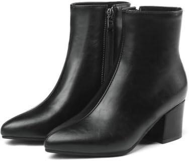 Stivaletti da Donna con Punta a Punta e Tacco Grosso Stivaletti Corti con Zip Laterale per Ufficio e Abbigliamento Quotidiano Elegante,Nero,42 EU