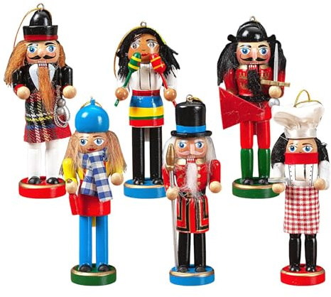 Yaztauho Figurines de Casse-Noisette de Noël,6 Pièces Casse-Noisettes en Bois Soldats | Décoration d'Intérieur pour Bureau Cuisine Salon Table Cheminée Chambre Étagère Fête