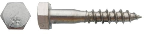 50 Tirefonds Bois Tête Hexagonale 10 x 140 mm - DIN 571 - Inox A2 - D-Work