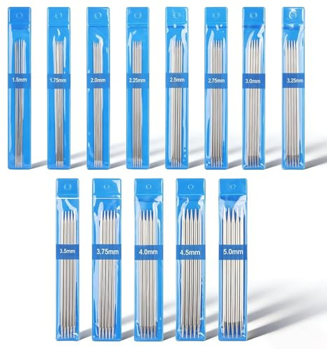 65 stycken sticknålar i rostfritt stål, rak sticknål set korta raka sticknålar 1,5 mm – 5,0 mm sticknål set stickade nålar för strumpor handskar hattar halsdukar för nybörjare