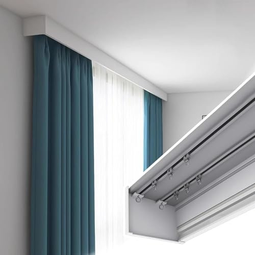 3-in-1 Curtain Track Double Tracks and Curtain Pelmet Ceiling Mounting- Metal Box Curtain Track,Window Curtain Rod Double Rail(Size:2.6m (8.5ft),Color:wall Mounted)