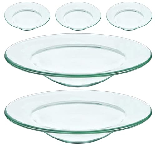 VANZACK Bruleur Fondant Parfumé en Verre Rond 5pcs Base Antidérapante, Plateau Chauffe-Cire Polyvalent pour Aromathérapie et Diffusion D'huiles Essentielles