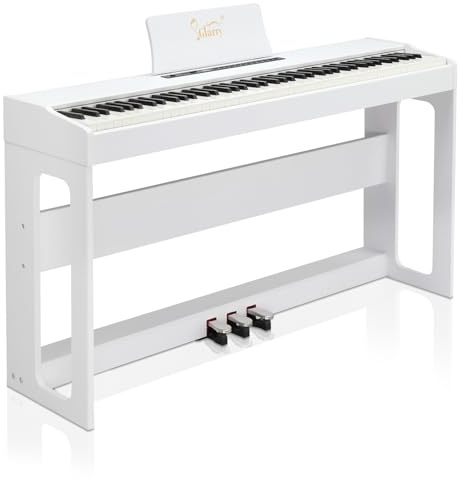 Glarry Domicile Piano Numérique 88 Touches Pondérées, Piano Électrique avec MIDI-USB, Bluetooth et Haut-Parleurs Stéréo, Action du Marteau, Clavier électrique Fullsize pour Débutant (Blanc)