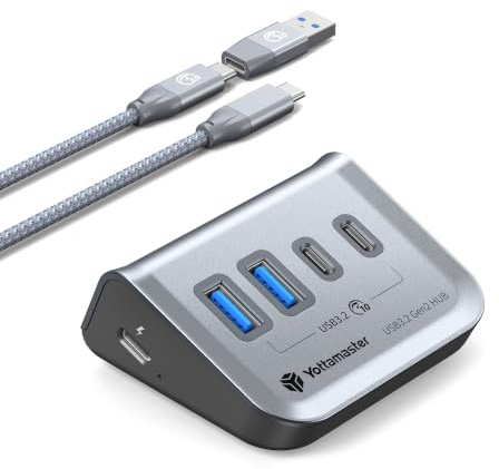 Yottamaster Hub USB C de 10 Gbps, 4 en 1 USB 3.2, 2 puertos USB-A y 2 puertos USB-C, distribuidor USB C con cable 2 en 1 de 50 cm para PC, portátil, Mac mini, MacBook, iMac