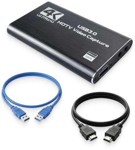 Tarjeta de adquisición de vídeo, USB 3.0 con entrada y salida HDMI 4K 60Hz, captura 1080P 60FPS y 2K 30FPS, bucle de vídeo, entrada de micrófono, compatible con streaming, juego y reunión(Negro)