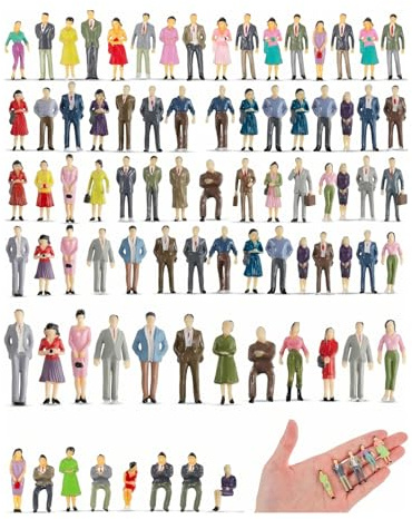 QEQSHQO Lot de 100 Figurines Miniatures Peintes, Échelle 1:75, Différentes Poses, pour Modélisme Ferroviaire, Diorama & Maquette Architecturale, Ajoutez du réalisme.