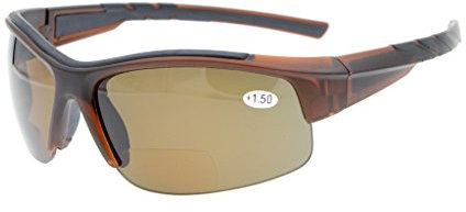 Eyekepper TR90 Unzerbrechliche Sport Bifocal Halbe Rimless Sonnenbrille Baseball Running Angeln Golf Softball Wandern Brown Frame Braun Linse +3.0