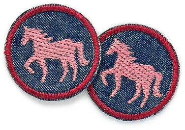 2 Mini Pferde Patches zum aufbügeln, 4 cm, Aufnäher mit rosa Pony gestickt, kleine Flicken als Accessoire für Kinder, Handmade in Berlin von Piratenbande
