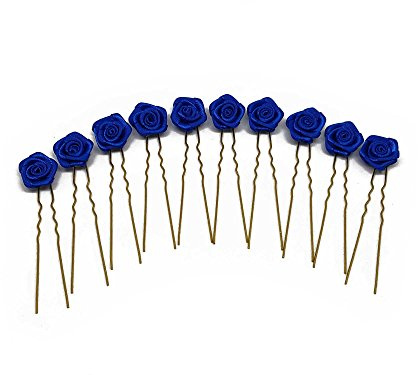 10 x Rosen auf Haarnadel - für flache Haarpartien - Brauthaarschmuck | G-F - Blau