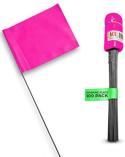 ACE Supply Fluorescent Pink Marking Flags, 100 Pack - 4x5-Inch Marker Flags - 15-Inch Wire - for Lawn, Irrigation, Dog Training, Landscape, Survey