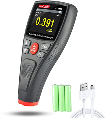 Wintact Digital Paint Coating Thickness Gauge Meter 0~1500um, 1500 Readings Storage, 360°Screen Rotation, Backlit Color Display, Chargeable, Auto-Off, Rechargeable for Cars, Industrial