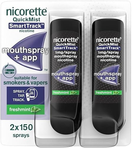 Nicorette Quickmist SmartTrack Mouthspray (2 x 150 sprays), Freshmint, Quit Vaping or Quit Smoking Aid designed to start reducing cravings in 30 Seconds, Smoking or Vaping Cessation Aid