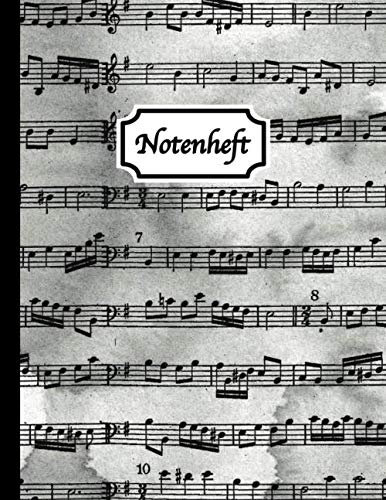 Notenheft: Blanko Notenheft - Notenpapier Block A4 - 100 Seiten - 12 Notensysteme pro Seite - Grau - Größe: Ca. A4