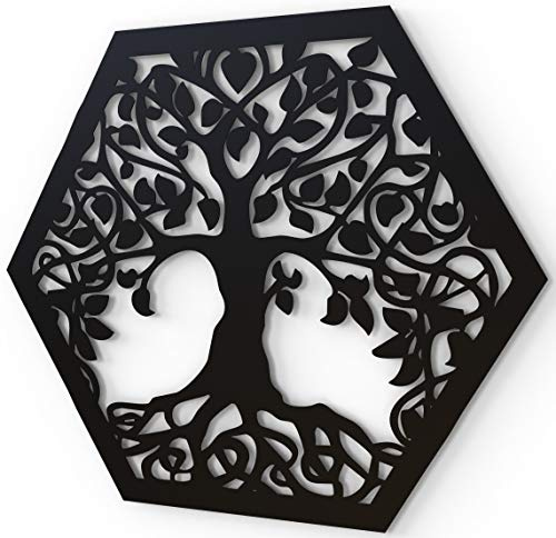 JustComfy Wanddeko aus Metall | 37x32cm | Wand Dekor aus schwarzem Metall | Metallbilder als Moderne Wanddekoration für Wohnzimmer & Flur | Motiv Baum