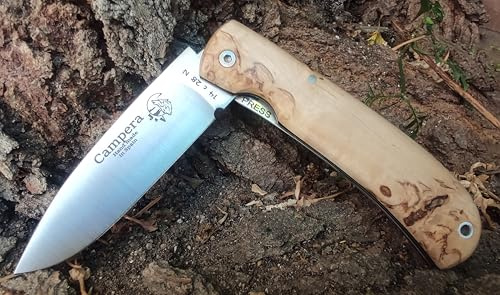 Navaja Campera Cuchillo Plegable de Bolsillo para Acampada Bushcraft Campo Supervivencia Caza Pesca Marcha, Hoja de 8,5 cm Acero Inoxidable Sandvik 14C28N con Bloqueo de Seguridad, Hecho en España