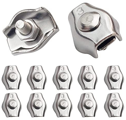 20 Stück Simplex Klemmen M3 Drahtseilklemme aus Edelstahl Drahtseile Clip für 3mm Drahtseile zur Befestigung von Stahldrahtseilen und Kabelseilen