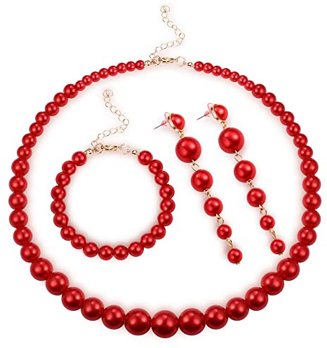 Kakonia Kunstperlenkette langes Perlenohrring-Armband-Set für Damenhochzeitsschmuck