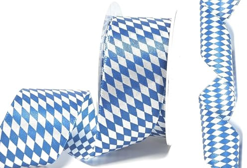 s.dekoda Schleifenband 20m x 40mm Bayernraute Oktoberfest Weiß - Blau Dekoband bayrisch