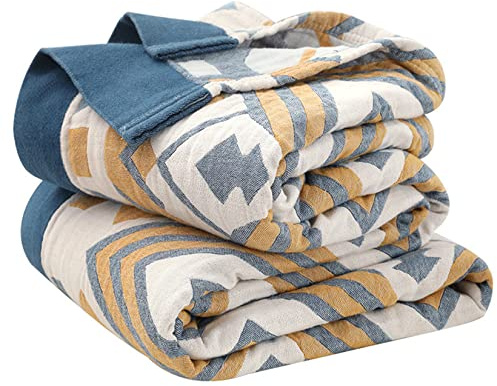 Hayisugal Tagesdecke Bettüberwurf 100% Baumwolle Boho Decke Baumwolldecke als Bett-Überwurf,Couch-Überwurf,Sofa-Überwurf,Doppelseitig Kuscheldecke, Geometrie Blau, 150x200cm