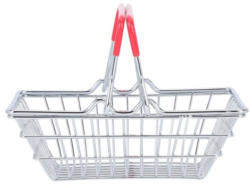 Angoily Mini Portable Shopping Basket with Handle Stainless Steel Wire Storage Holder for Kids Toy Grocery Play Makeup Jewelry Organizer Compact Size