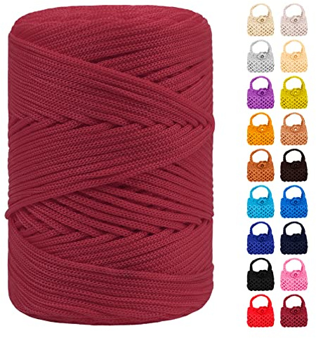 LEREATI Polyester Garn 3mm x 170m, Makramee Garn 3mm Geflochten Makramee Schnur Bunt, Macrame Cord 3mm Farbig für Geschenk, Häkeltasche, Umhängetasche, Platzteller, Wohndekorationen (Weinrot)