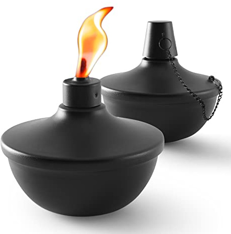 SNOGSWOG 2 Pack Metal Table Top Torches, 22oz Citronella Torches for Outside, Refillable Flame Light Torch, Decorative Tabletop Lantern for Yard, Patio, Deck, Garden, Party, Landscape