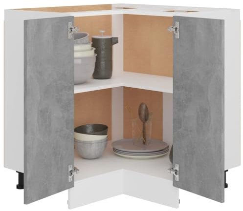 homiuse Eckunterschrank Betongrau 75,5x75,5x80,5 cm Holz Küchenschrank Eckschrank Vorratsschrank Küchenunterschrank Aufbewahrungsschrank Küchenschränke Eckkommode Zwei Regal Ohne Arbeitstisch